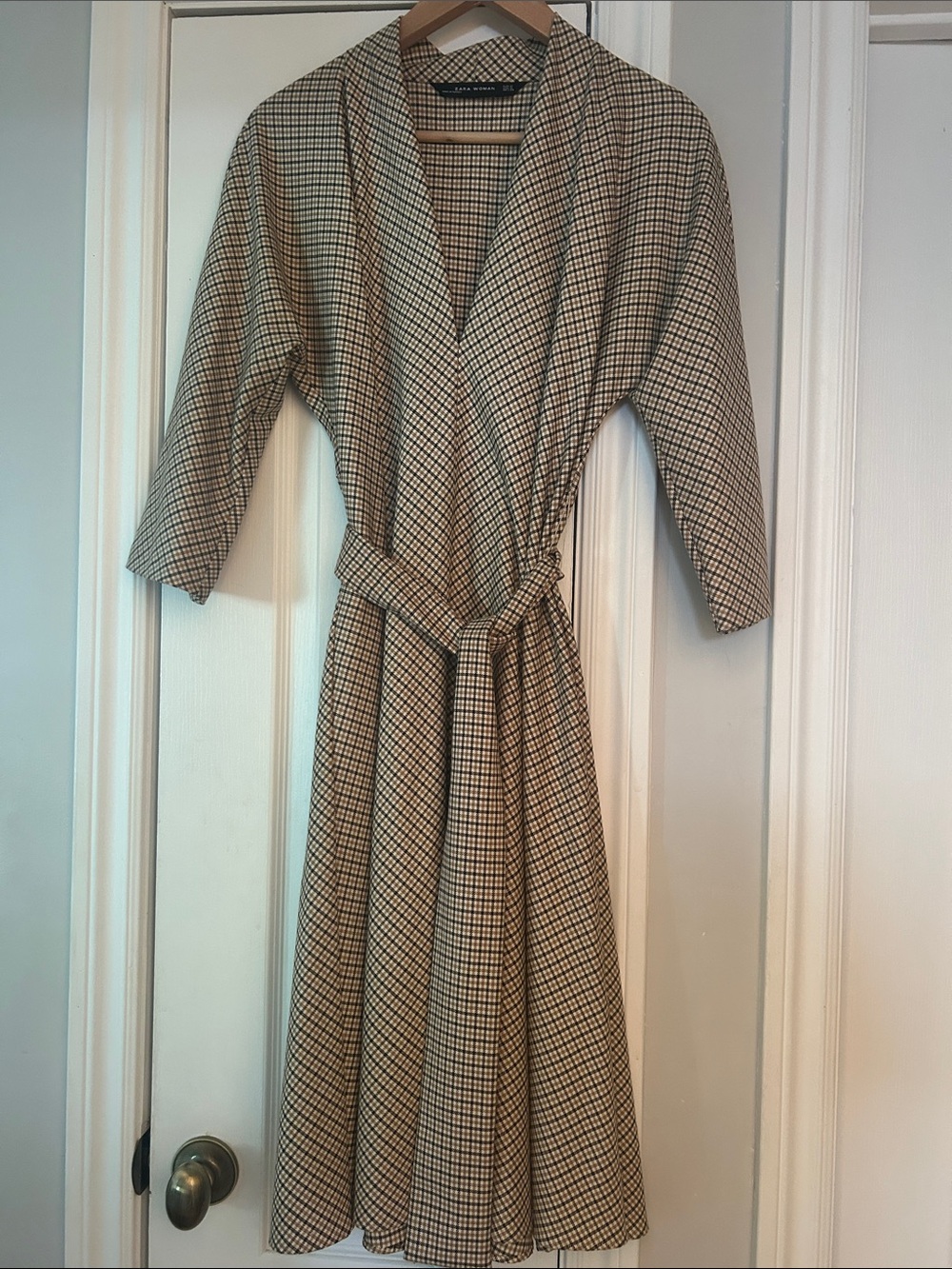 Zara Brown Checked Midi Dress